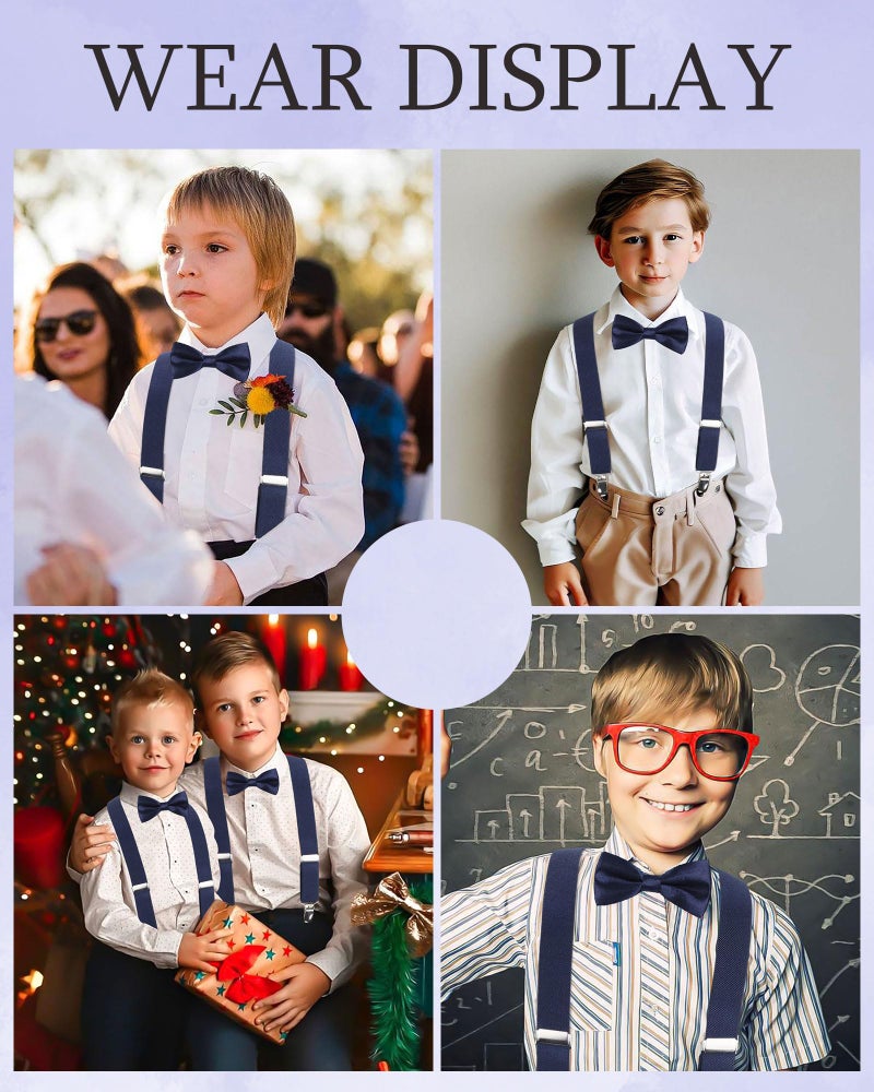 WELROG Kids Suspender Bow Tie Sets - Adjustable Braces With Bowtie Gift Idea for Boys and Girls (Navy blue) - Image 2